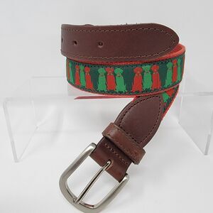Belted Cow Company Three Labs Leather Tab Belt 30 Waist Size 28/29 Red Green